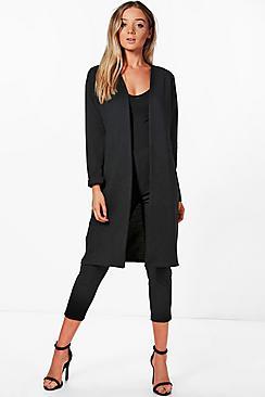 Boohoo Jade Rib Collarless Duster