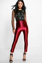 Boohoo Ava High Waist Super Skinny 3/4 Disco Trousers Berry
