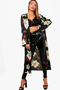 Boohoo Tall Olivia Floral Satin Kimono