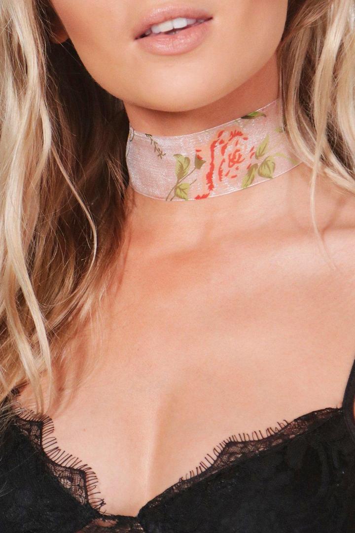 Boohoo Iris Sheer Floral Mesh Choker White