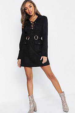 Boohoo Suedette Belted Blazer Dress