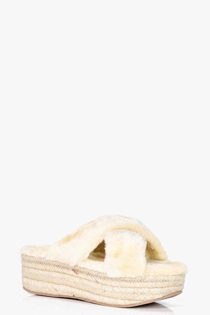 Boohoo Rachel Cross Strap Sheerling Espadrille Slider Nude