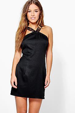 Boohoo Petite Lucy Trim Detail Woven Bodycon Dress