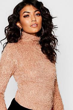 Boohoo Fluffy Knit Roll Neck Sweater