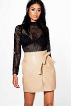 Boohoo Priya Tie Front Asymetric Leather Look Mini Skirt
