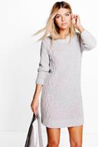 Boohoo Lucy Cable Knit Soft Boucle Jumper Dress Silver