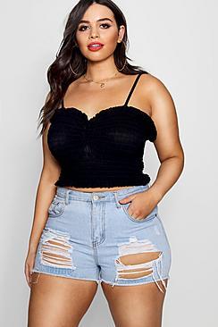 Boohoo Plus Robyn Ruched Ruffle Crop Top