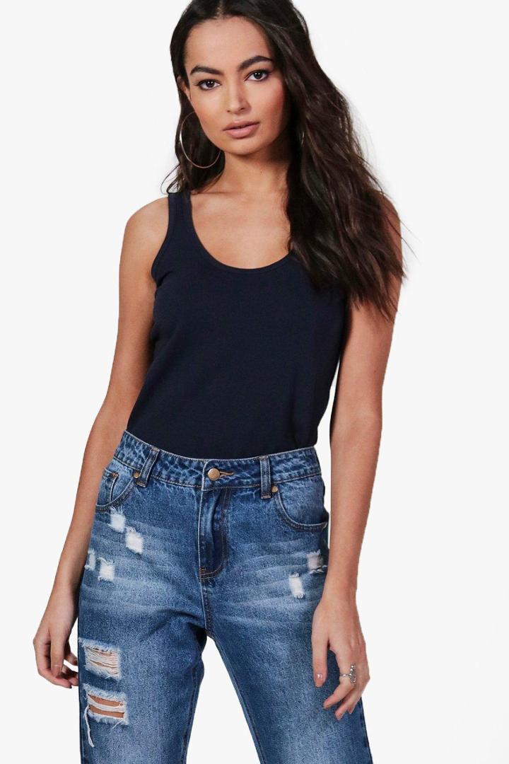 Boohoo Sophia Wide Strap Tank Top Navy