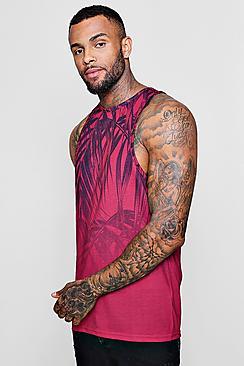 Boohoo Racer Back Vest With Faded Palm Design
