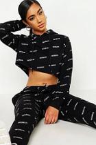 Boohoo Cropped Balloon Sleeve All Over Print Sweat