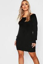 Boohoo Plus Slash Neck Knitted Jumper Dress