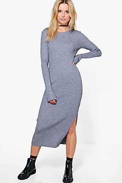 Boohoo Beth Rib Side Split Jumper Dress