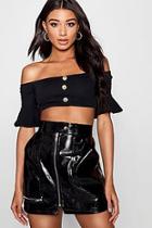 Boohoo Lion Button Detail Frill Sleeve Crop Top