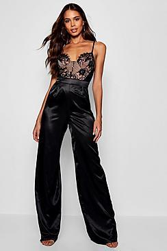 Boohoo Tall Isabel Satin Wide Leg Pants