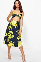Boohoo Boutique Kate Floral Bow Midi Skater Dress