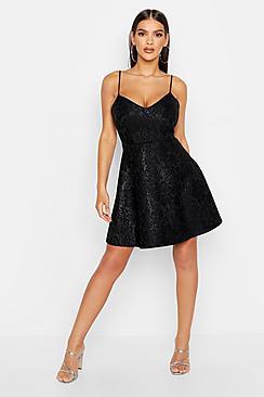 Boohoo Bonded Lace Scuba Skater Dress