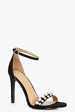 Boohoo Megan Pearl Detail Front Strap Two Part Heel