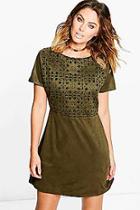 Boohoo Mia Suedette Cutwork Strap Back Shift Dress