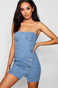 Boohoo Petite Nina Strapless Denim Wiggle Dress