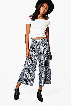 Boohoo Bex Mixed Print Woven Wide Leg Culottes