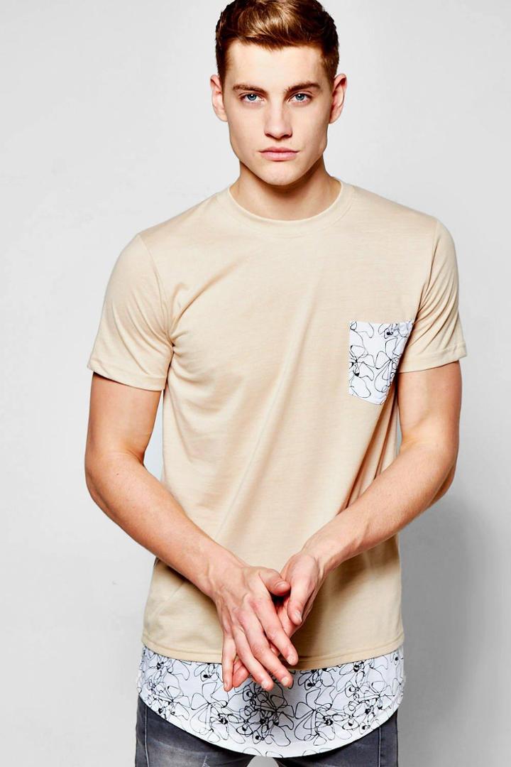 Boohoo Longline Geo Print T Shirt Stone