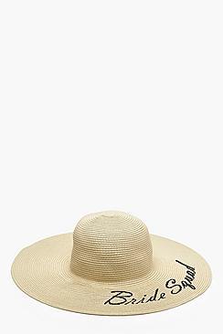 Boohoo Bella Bride Squad Slogan Staw Floppy Hat