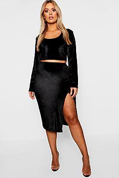 Boohoo Plus Velvet Midi Skirt