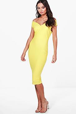 Boohoo Textured Off Shoulder Midi Dress