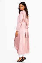 Boohoo Tia Tie Back Collarless Slinky Maxi Duster Mauve