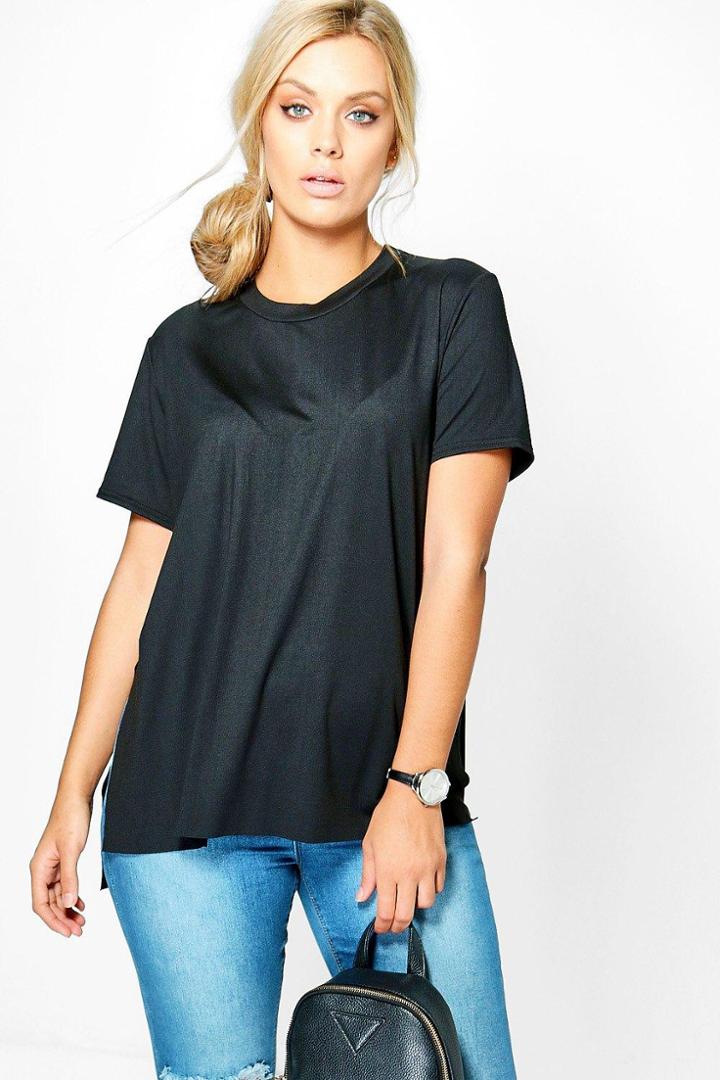 Boohoo Plus Helen Side Split Oversized Tee Black