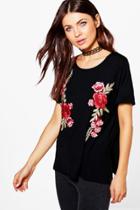 Boohoo Ella Embroidered T-shirt Black