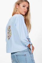 Boohoo Anna Embroidered Back Tie Front Blouse