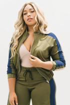 Boohoo Jordyn 3 Stripe Sleeve Bomber Khaki