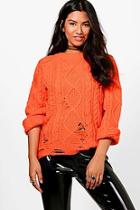 Boohoo Aimee Cable Knit Distressed Jumper