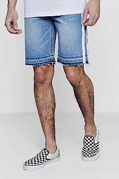 Boohoo Loose Fit Skater Denim Shorts With Stripe