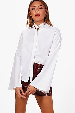 Boohoo Grace Choker Detail Wide Sleeve Shirt