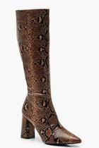Boohoo Snake Print Knee High Boots