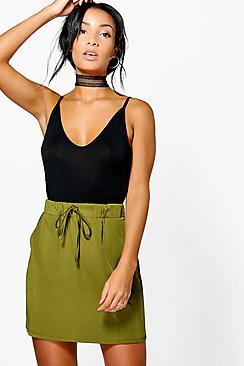Boohoo Aurora Satin Draw Cord Waist Utility Skirt