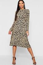 Boohoo Leopard Print Wrap Front Woven Midi Dress