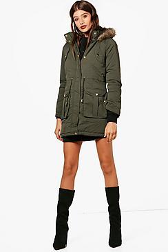 Boohoo Hooded Parka With Faux Fur Trim