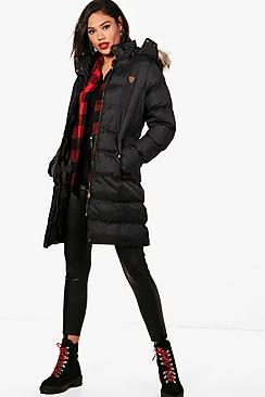Boohoo Longline Padded Hooded Jacket