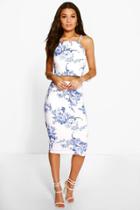 Boohoo Penelope Porcelain Print Top & Midi Skirt Co-ord Set Blue