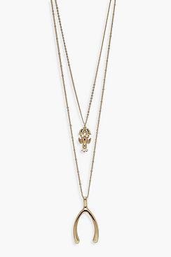 Boohoo Lobster & Wishbone Double Layer Necklace
