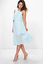 Boohoo Sybil Chiffon Double Layer Midi Skater Dress