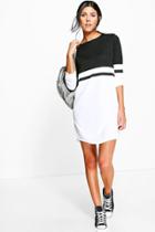 Boohoo Odel Long Sleeve Colour Block Shift Dress Black