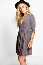 Boohoo Plus Valerie V Neck Swing Dress Charcoal