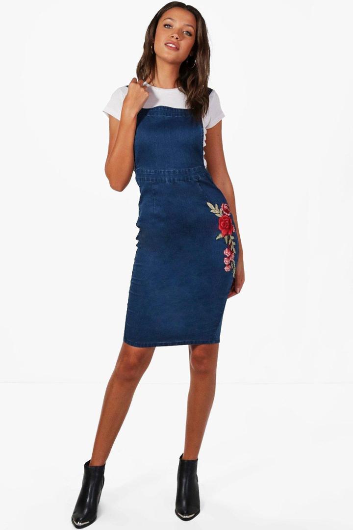 Boohoo Tall Lily Applique Denim Dress Indigo