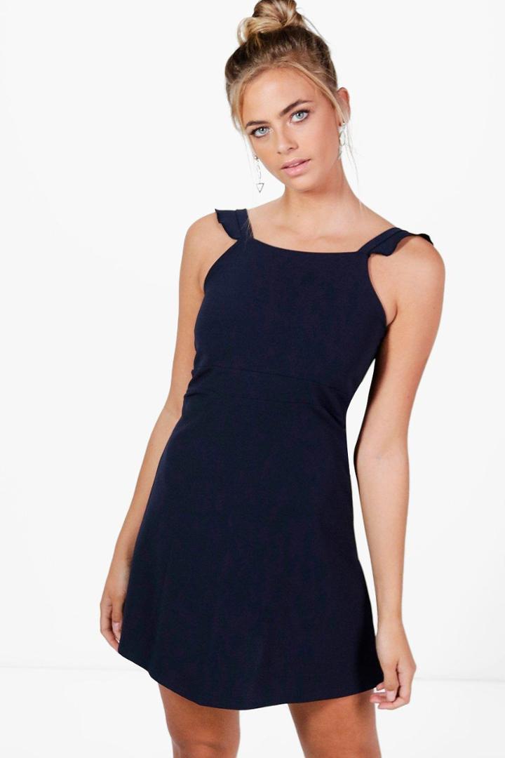 Boohoo Jasmine Frill Strap Detail Pinafore Dress Navy