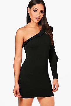 Boohoo Kasey One Shoulder Micro Ruffle Bodyccon Dress