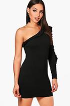 Boohoo Kasey One Shoulder Micro Ruffle Bodyccon Dress